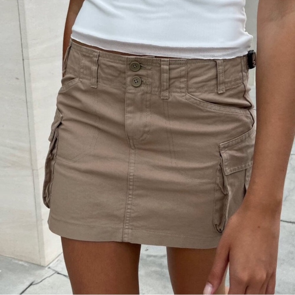 Brandy Melville Cargo Safari Mini Skirt Khaki Tan Y2K one size